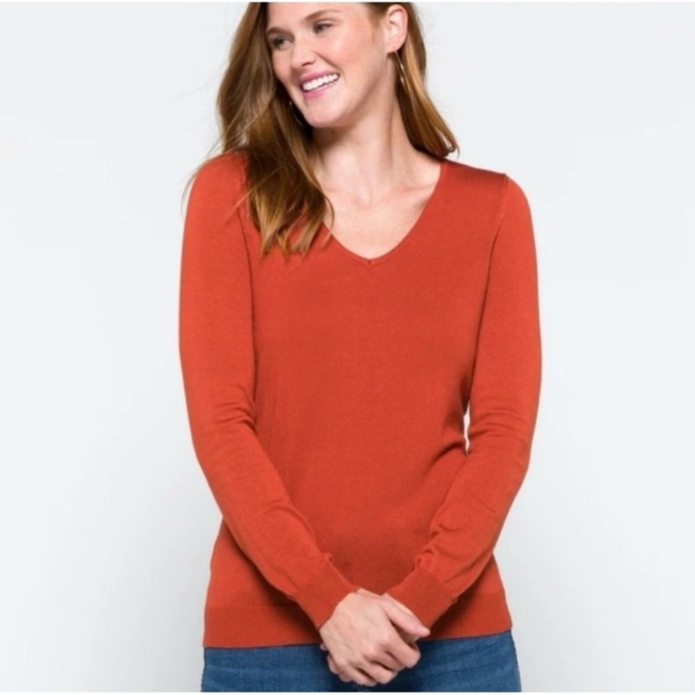 NWOT Love Ellie Rust burnt Orange Knit Lattice Back Sweater Women's Size large